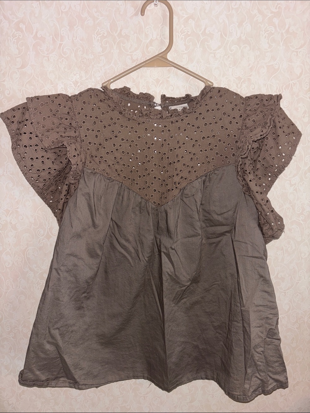 a new day Brown Eyelet Flutter Sleeve Blouse